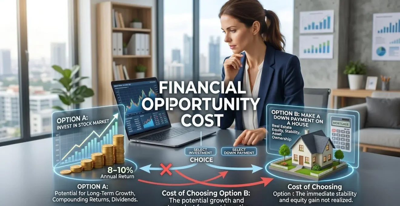 Représentation visuelle du concept de coût d'opportunité financière