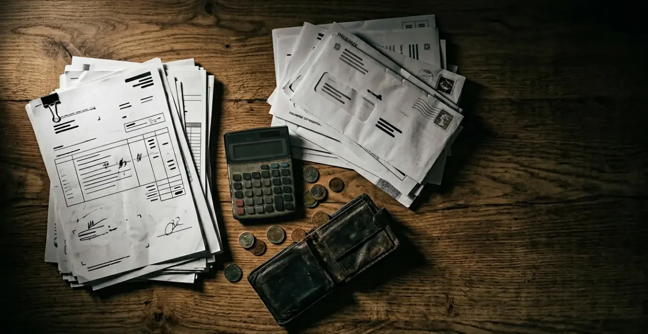 Scène symbolisant l'impact financier d'un prélèvement bancaire refusé avec documents et tension budgétaire