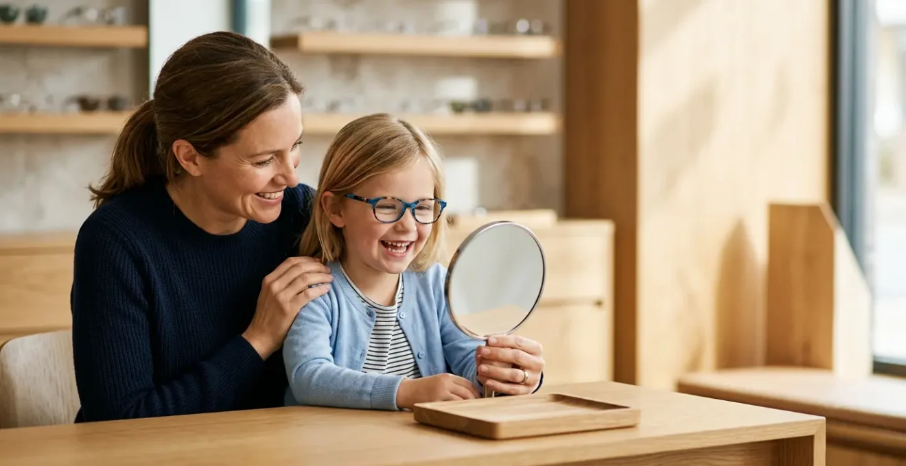 Consultation optique familiale pour des lunettes d'enfant
