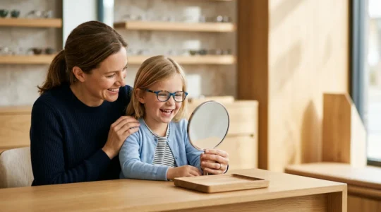 Consultation optique familiale pour des lunettes d'enfant
