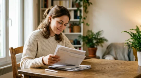 Jeune conducteur consultant des documents administratifs pour son premier véhicule