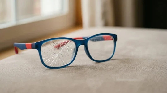 Lunettes d'enfant cassées symbolisant les accidents scolaires et la protection par l'assurance