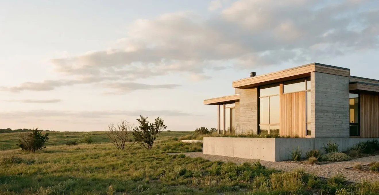 Vue architecturale d'une maison contemporaine avec fondations visibles illustrant la protection contre les fissures structurelles