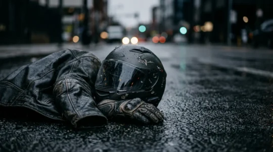 Motard victime d'accident de moto sur route urbaine, illustration des risques financiers en cas de chute