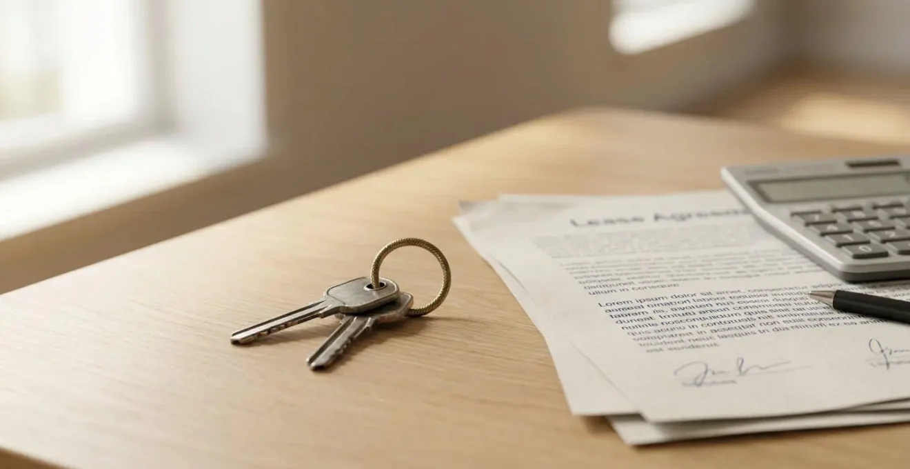 Document de bail de location avec clés et calculatrice symbolisant la protection du dépôt de garantie