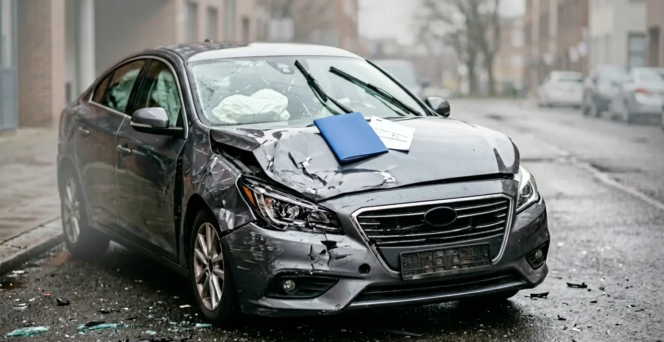 Voiture gravement endommagée après un accident responsable avec documents d'assurance