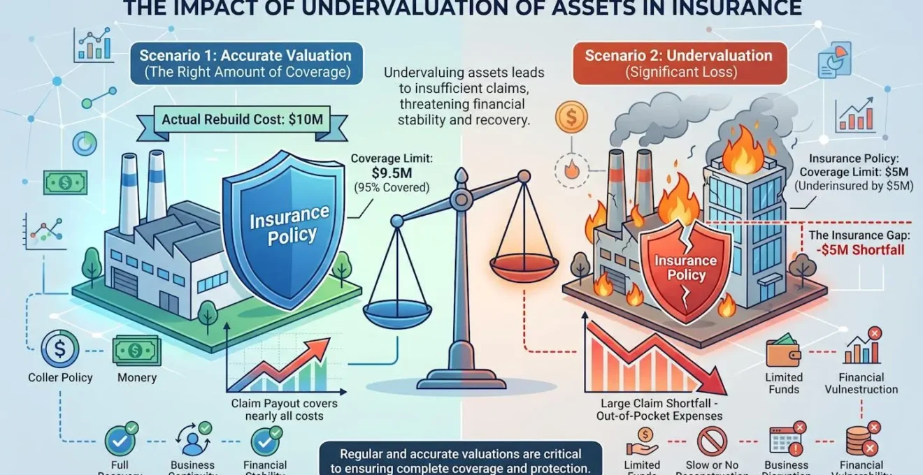 Représentation visuelle de l'impact de la sous-évaluation des biens en assurance