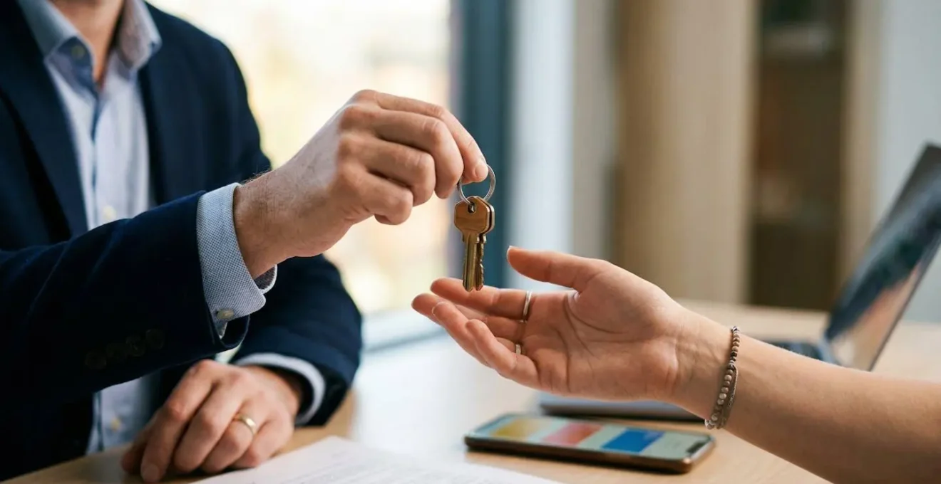 Remise des clés d'un appartement au moment précis de la signature du contrat de location