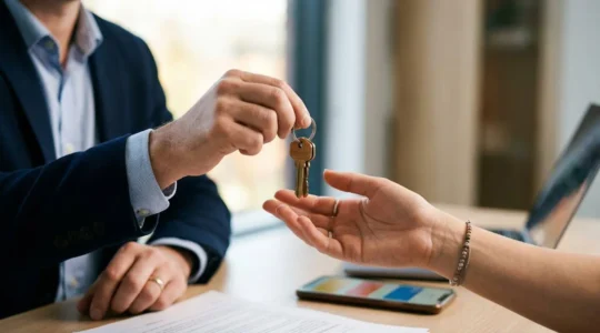 Remise des clés d'un appartement au moment précis de la signature du contrat de location