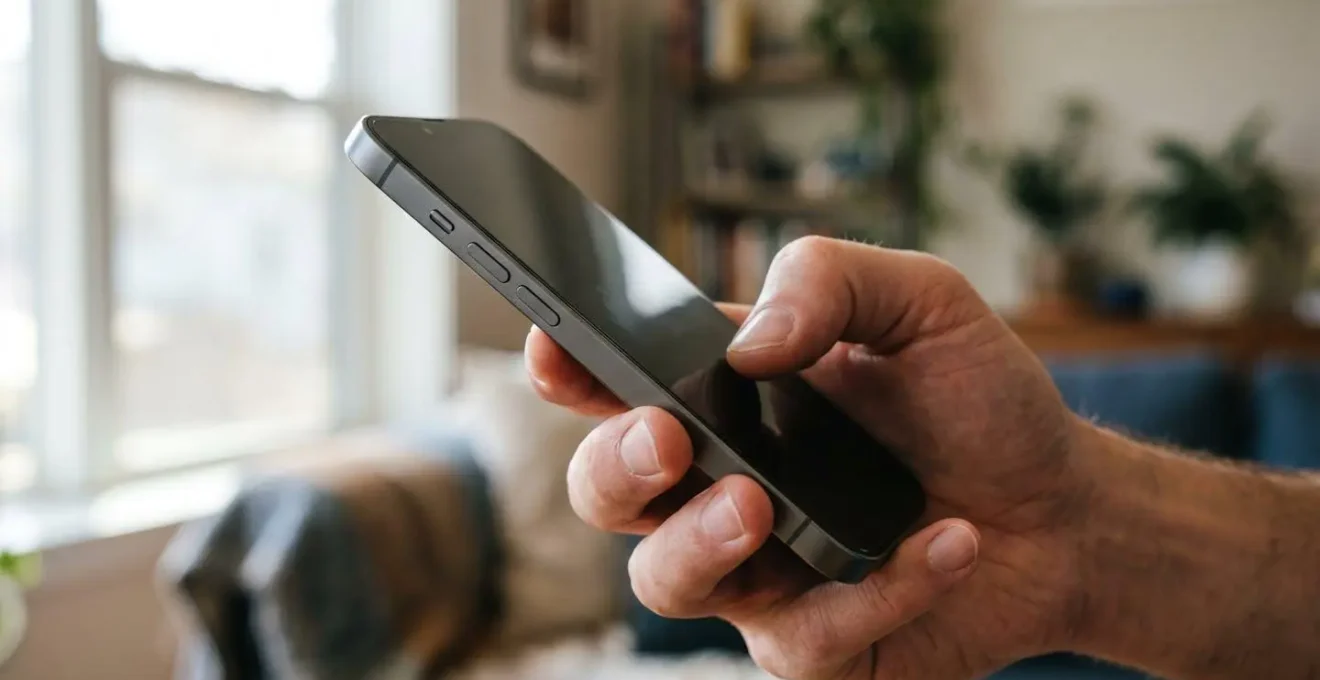 Main tenant un smartphone pour déclarer un sinistre bris de glace à l'assurance habitation