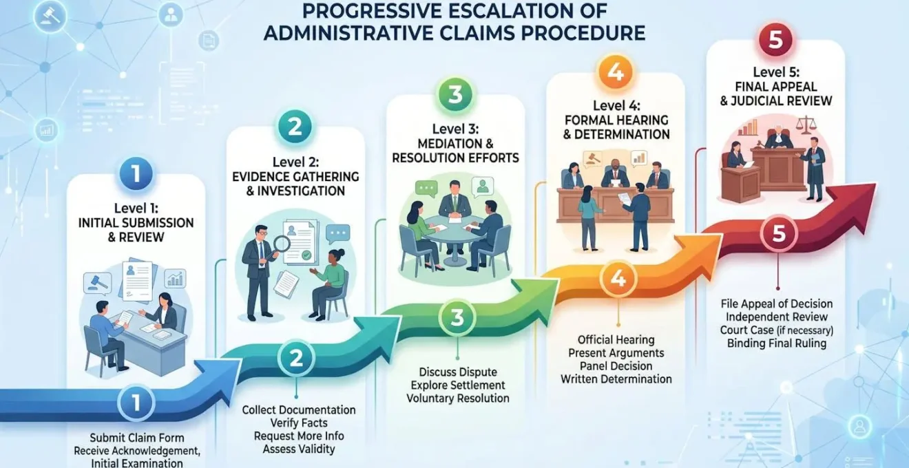 Représentation visuelle de l'escalade progressive d'une procédure de réclamation administrative