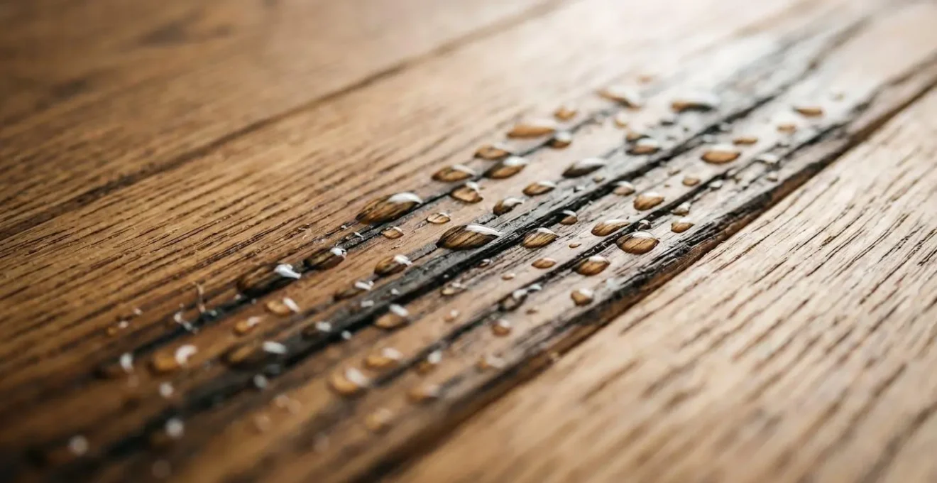 Mesure d'humidité sur un parquet en bois massif après un dégât des eaux, illustrant le délai critique d'intervention.
