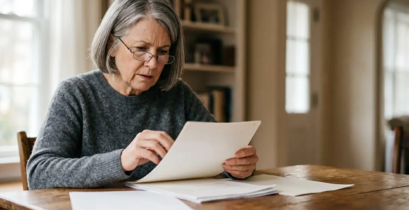 Senior analysant attentivement les conditions d'un contrat de mutuelle santé