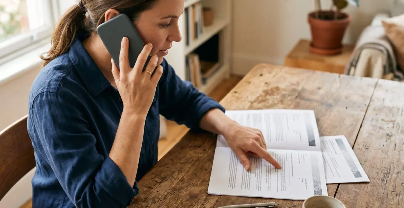 Conducteur en négociation téléphonique avec son assureur pour défendre ses droits
