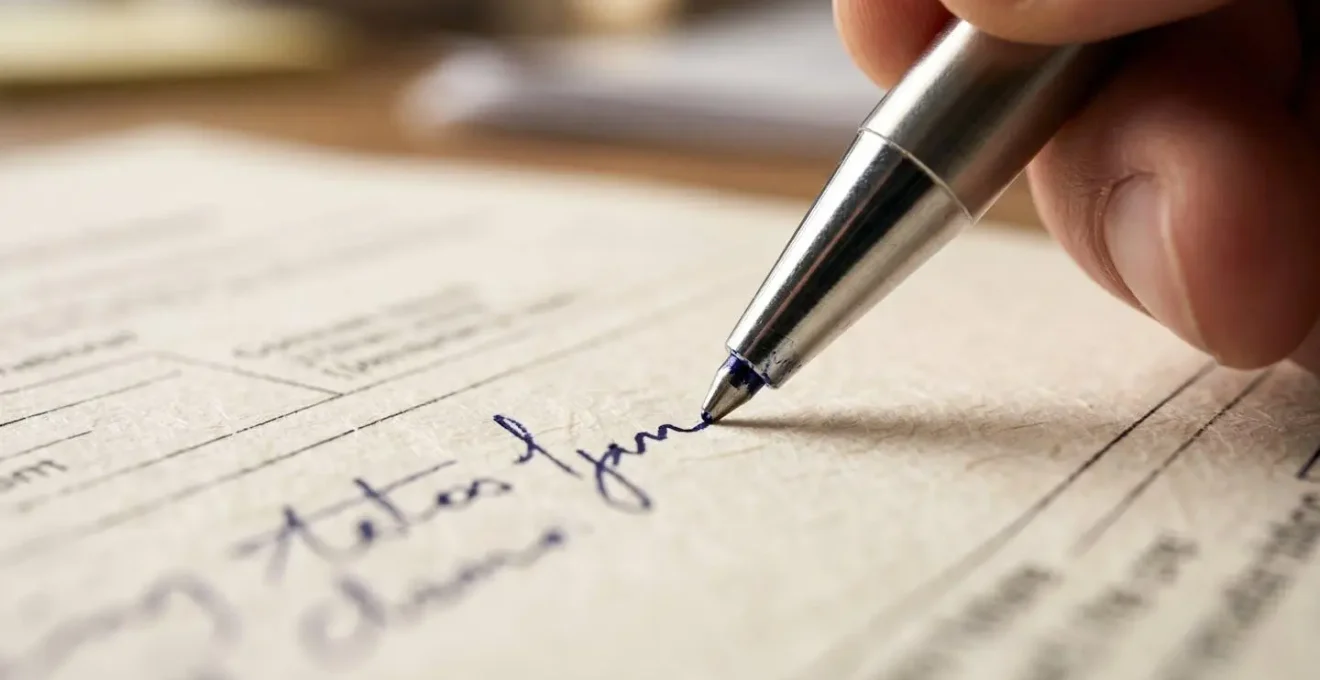 Stylo ajoutant une mention manuscrite de réserves sur un document d'état des lieux